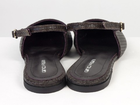 Жіночі балетки slingback з плетеної натуральної шкіри кольору гіркий шоколад Gino Figini, фото 10