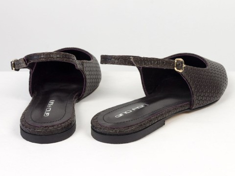 Жіночі балетки slingback з плетеної натуральної шкіри кольору гіркий шоколад Gino Figini, фото 9