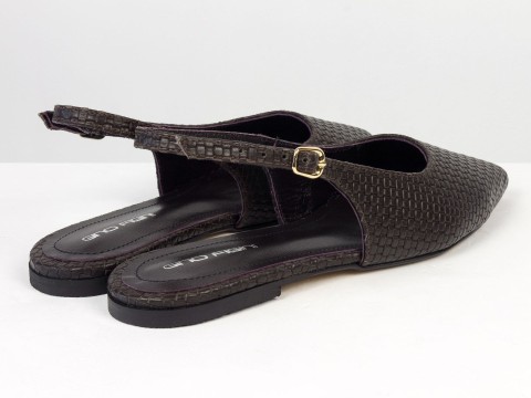 Жіночі балетки slingback з плетеної натуральної шкіри кольору гіркий шоколад Gino Figini, фото 8