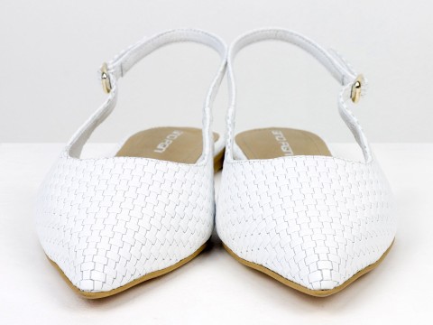 Жіночі балетки slingback з плетеної натуральної шкіри білого кольору Gino Figini, фото 4
