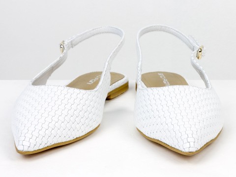 Жіночі балетки slingback з плетеної натуральної шкіри білого кольору Gino Figini, фото 5