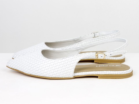 Жіночі балетки slingback з плетеної натуральної шкіри білого кольору Gino Figini