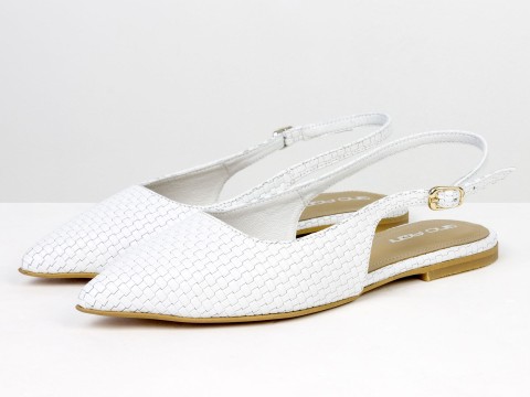 Жіночі балетки slingback з плетеної натуральної шкіри білого кольору Gino Figini, фото 2