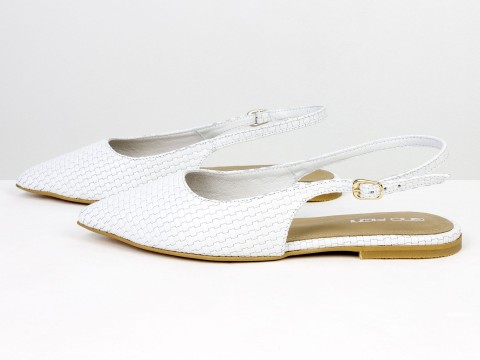 Жіночі балетки slingback з плетеної натуральної шкіри білого кольору Gino Figini, фото 7