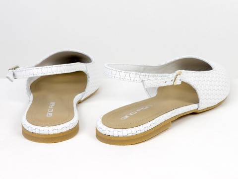 Жіночі балетки slingback з плетеної натуральної шкіри білого кольору Gino Figini, фото 9