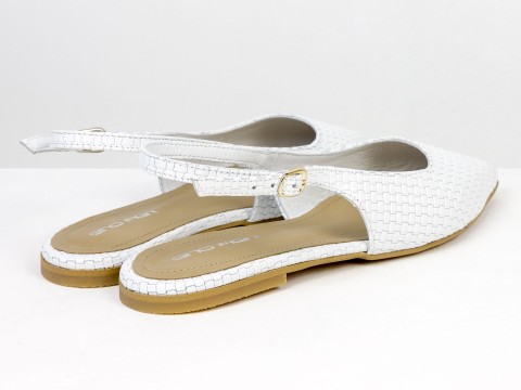 Жіночі балетки slingback з плетеної натуральної шкіри білого кольору Gino Figini, фото 8