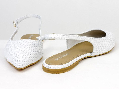 Жіночі балетки slingback з плетеної натуральної шкіри білого кольору Gino Figini, фото 6