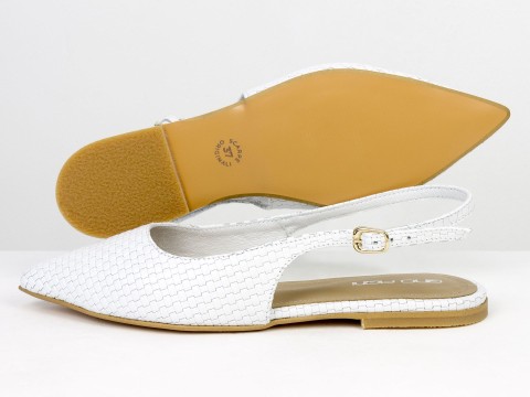 Жіночі балетки slingback з плетеної натуральної шкіри білого кольору Gino Figini, фото 3