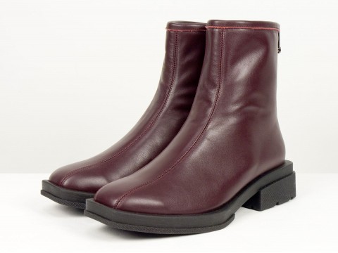 Жіночі черевики з натуральної шкіри бордового кольору з квадратним носом Gino Figini