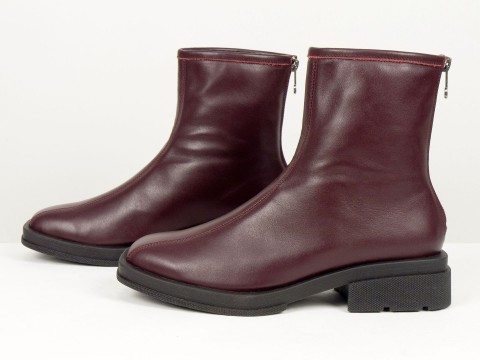Жіночі черевики з натуральної шкіри бордового кольору з квадратним носом Gino Figini