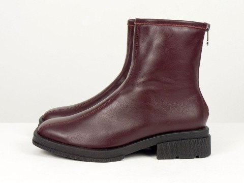 Женские  ботинки бордового  цвета из натуральной кожи на низком каблуке Gino Figini