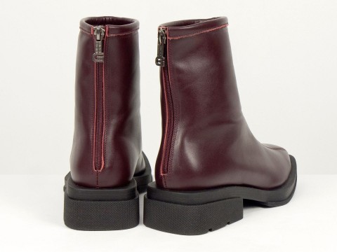 Жіночі черевики з натуральної шкіри бордового кольору з квадратним носом Gino Figini