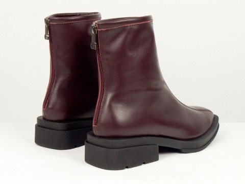 Жіночі черевики з натуральної шкіри бордового кольору з квадратним носом Gino Figini