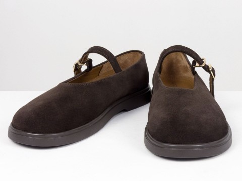 Туфли Mary Jane из натуральной замши коричневого цвета на анатомичной колодке Gino Figini