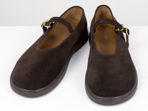 Туфли Mary Jane из натуральной замши коричневого цвета на анатомичной колодке Gino Figini
