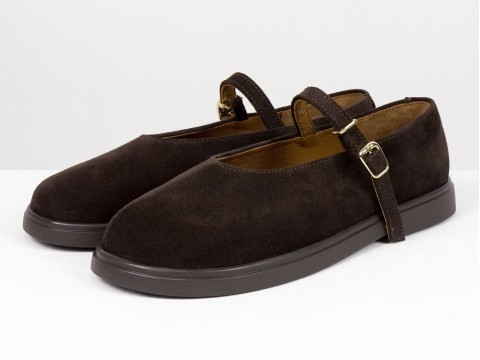 Туфли Mary Jane из натуральной замши коричневого цвета на анатомичной колодке Gino Figini