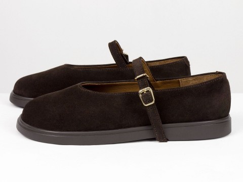 Туфли Mary Jane из натуральной замши коричневого цвета на анатомичной колодке Gino Figini