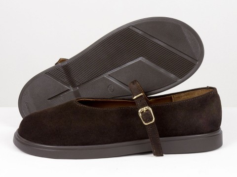 Туфли Mary Jane из натуральной замши коричневого цвета на анатомичной колодке Gino Figini