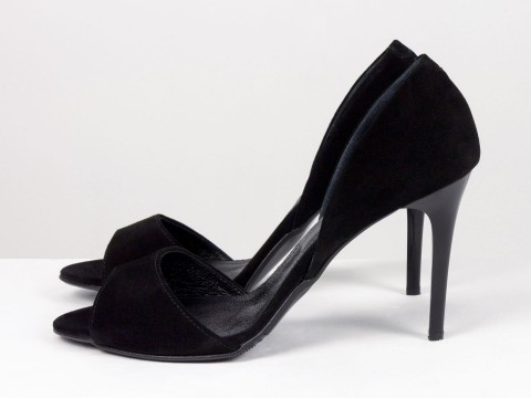 Женские черные замшевые босоножки на шпильке Gino Figini