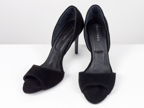 Женские черные замшевые босоножки на шпильке Gino Figini