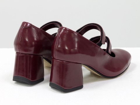 Дизайнерські туфлі з натуральної лакової шкіри на стійкому каблуці, Т-2067-01