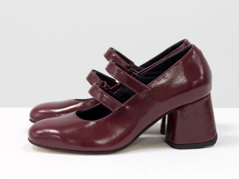 Дизайнерские туфли из натуральной лаковой кожи на устойчивом квадратном каблуке,   Т-2067-01
