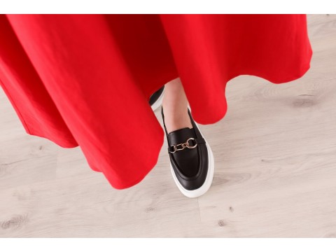 Туфлі-лофери з італійської шкіри чорного кольору на потовщеній підошві, Т-2118-01