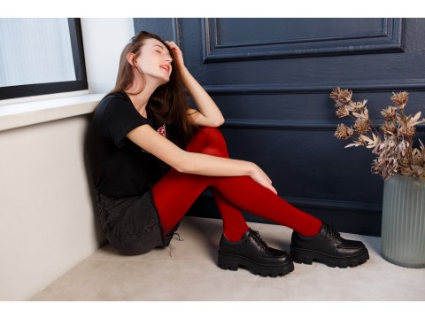 Жіночі чорні туфлі дербі на підошві з натуральної чорної шкіри, Т-2046-01