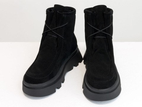 Женские  ботинки  из натуральной замши черного цвета,Б-2175-02