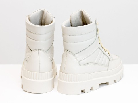 Завышенные молочные ботинки  из натуральной  кожи со шнуровкой, Б-2165-02