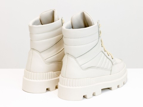 Завищені молочні черевики з натуральної шкіри зі шнурівкою, Б-2165-02