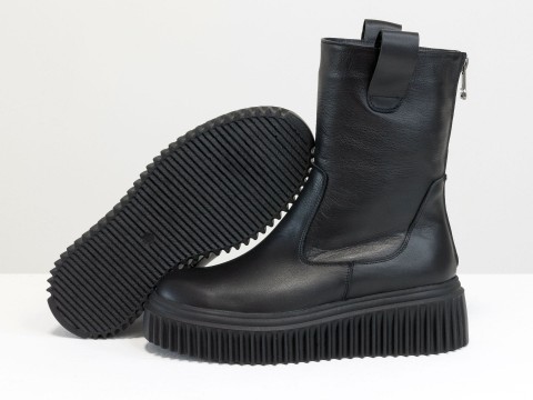 Жіночі черевики з натуральної шкіри чорного кольору, Б-2166-01
