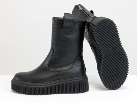 Жіночі черевики з натуральної шкіри чорного кольору, Б-2166-01