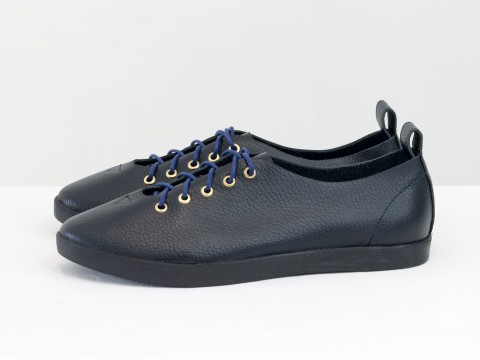 Жіночі спортивні туфлі синього кольору зі шкіри, Т-17412-08.