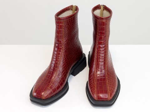 Жіночі черевики з натуральної янтарної шкіри з квадратним носом, Б-2176-01