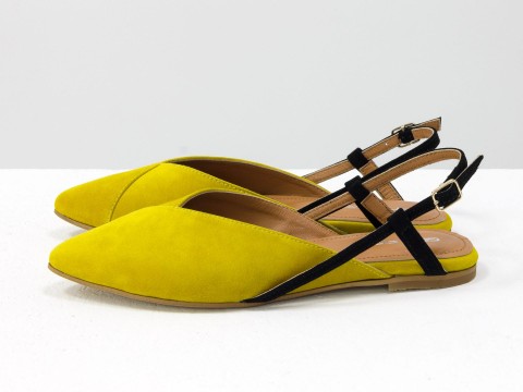 Жіночі туфлі з відкритою п'ятою з велюру кольору мімозу, С-2030-01.