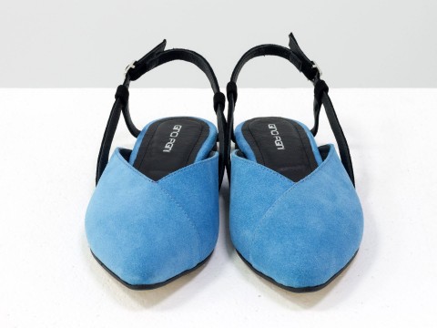 Женские туфли с открытой пяткой из велюра голубого цвета