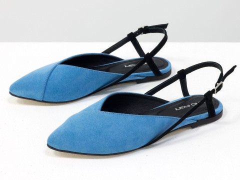Женские туфли с открытой пяткой из велюра голубого цвета