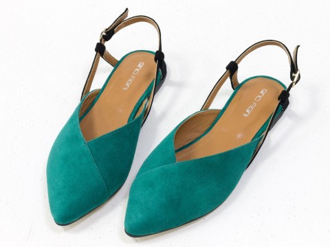Жіночі туфлі з відкритою п'ятою з велюру морська хвиля кольору