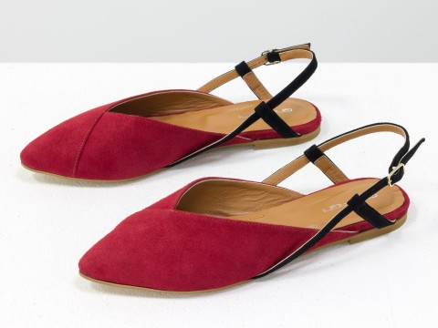 Жіночі туфлі з відкритою п'ятою з велюру червоного хвиля