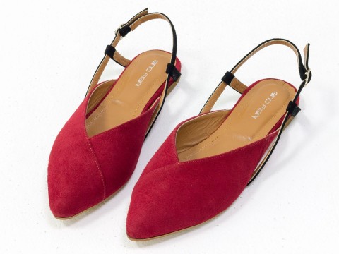 Жіночі туфлі з відкритою п'ятою з велюру червоного хвиля