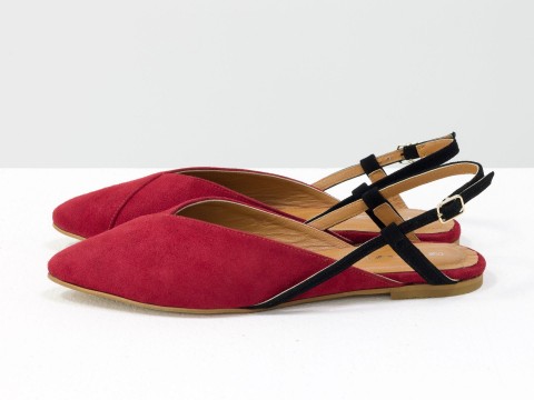 Женские туфли с открытой пяткой из велюра красного цвета волна, С-2030-04