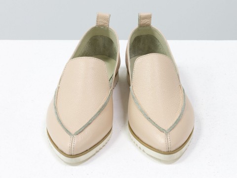 Летние туфли из натуральной бежевой кожи