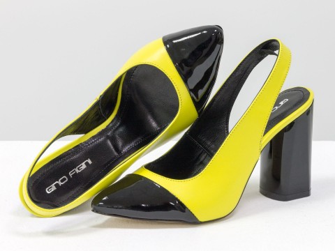 Дизайнерские туфли на высоком глянцевом каблуке из кожи черно-желтого цвета
