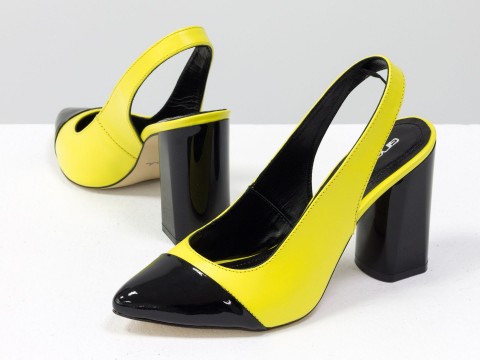 Дизайнерские туфли на высоком глянцевом каблуке из кожи черно-желтого цвета