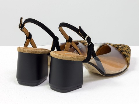 Леопардові жіночі туфлі з натурального хутра поні та вставками з м'якого силікону