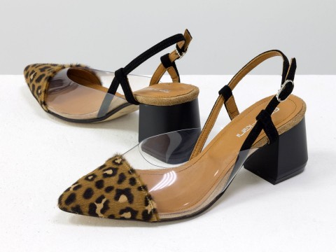 Леопардові жіночі туфлі з натурального хутра поні та вставками з м'якого силікону