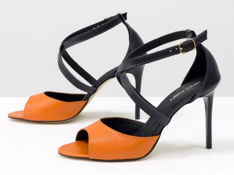 Туфли с открытым носком оранжевые из натуральной кожи на шпильке