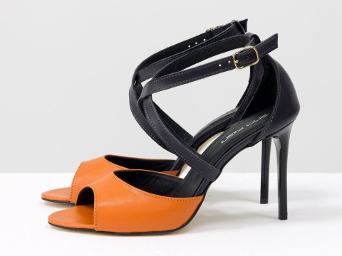 Туфли с открытым носиком  оранжевого цвета на шпильке, С-17043-03