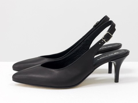Черные туфли с открытой пяткой из кожи на шпильке ,С-1909-15